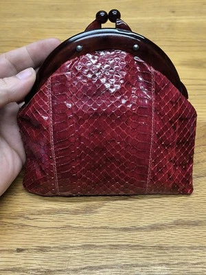 PURSE Red Snakeskin Levin Clutch Snap Closure Purse Vintage 1960s - Image 1 of 4