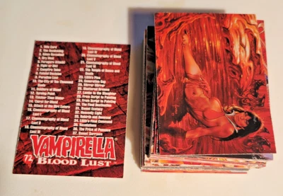 LOTE 32 TARJETAS COLECCIONABLES 1997 IMÁGENES DE CÓMIC VAMPIRELLA BLOOD LUST con lista de verificación ND Foto 1 de 4