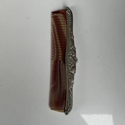 Pente folheado a prata vintage com design floral ornamentado vaidade 7” - Imagem 1 de 4