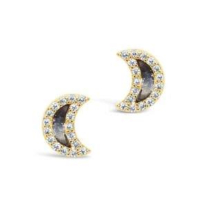 NEW Sterling Forever 14K Gold Vermeil Plated Sterling Silver Moon Stud Earrings - Picture 1 of 2
