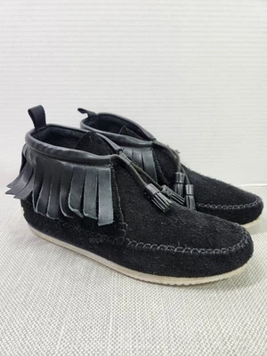 Rag & Bone Ghita Talla 39 Mocasines Negro Gamuza Cuero Flecos Botín Boho Hippie Foto 1 de 4