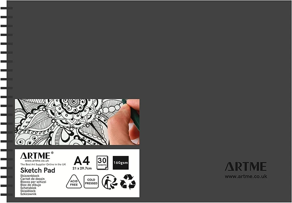 Artme A2 A3 A4 A5 Sketch Pad, 30 Sheets 160gsm, Spiral Bound, Sketchbook