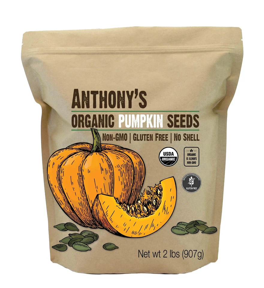 Anthony's Organic Pumpkin Seeds 2 LB Gluten Non GMO No Shell Unsalted Keto