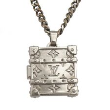 Louis Vuitton Monogram Trank Charm Pendant Silver Necklace 70cm Unisex