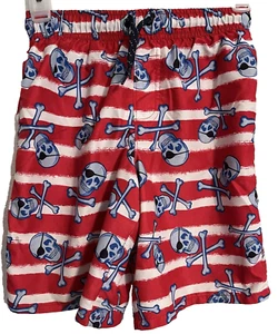 Swim Trunks Boys L 10-12 Pocket Drawstring Pirate Jolly Roger Wonder Nation - Picture 1 of 7