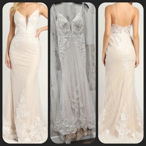 LULUS Glimmer of Love Maxikleid weiß bestickt Spitze Meerjungfrau Größe 4 **Neu ohne Etikett** - Bild 1 von 20