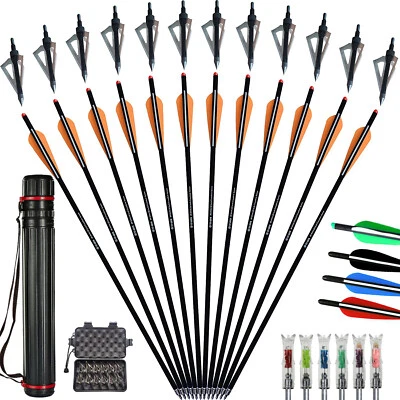 12 piezas pernos de ballesta de 20 pulgadas flechas de carbono/12 piezas cabezas anchas de caza/tubo de carcaj Foto 1 de 4