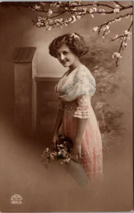 Vintage Pretty Young Girl Victorian Photo Look Card R & K L Logo Germany - Picture 1 of 1