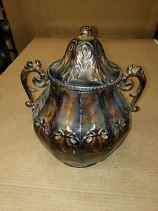Vintage Distressed 11"H Metal Decorative Ginger Jar with Lid - Picture 1 of 4