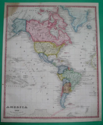 1849 ORIGINAL MAP AMERICA CANADA UNITED STATES GREENLAND MEXICO CUBA ARGENTINA - Image 1 of 4