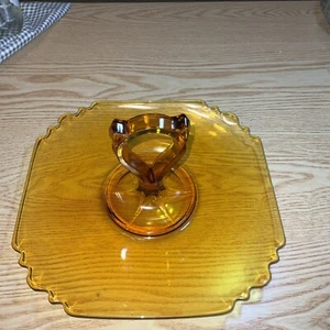 Servidor con mango central de vidrio diamante - vidrio ámbar de la era de la depresión años 20-1930 - Imagen 1 de 24