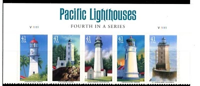 PACIFIC LIGHTHOUSES Top Header Strip of 5 MNH Scotts 4146 to 4150 dated 2007 - Image 1 of 2