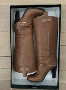 Ralph Lauren Boots Tan Leather Size 8.5 Wide Shaft - Picture 1 of 8