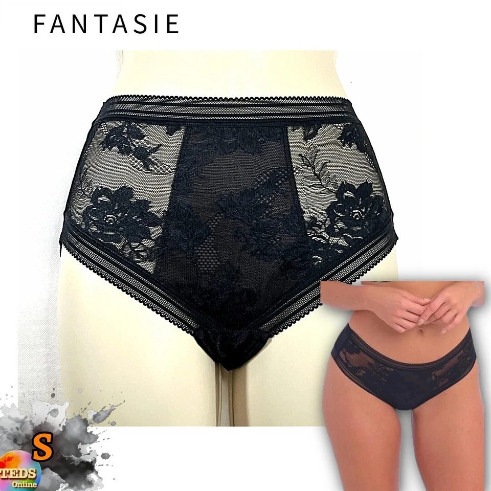 全新带标签 Fantasie 女式 S 码融合花边内裤 FL102350 黑色 — 第 1/4 张图片