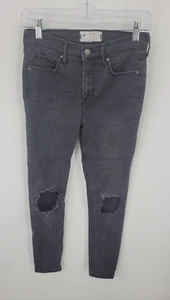 Pantalones de mezclilla boho Free People Jeans para mujer 27 negros lavados desgastados calce cónico - Imagen 1 de 7