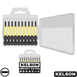 10 x 3mm Slotted 50mm Flat-Head Impact Screwdriver Bits with Case 1/4" KELSON - Picture 1 of 3