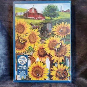 Cobble Hill Jigsaw Puzzle;  Country Paradise;  Amish, Farm, Sunflower 500 pc NEW - Picture 1 of 8