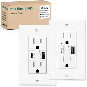 Outlet with USB C Ports 5.8A Charging Capability Tamper-Resistant Receptacles ×2 - Picture 1 of 12
