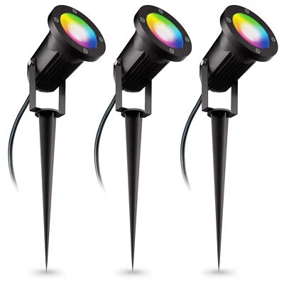 3er Set Strahler Erdspieß Gartenleuchte 2m Kabel IP65/IP44 Smart GU10 RGBW Alexa - Bild 1 von 4