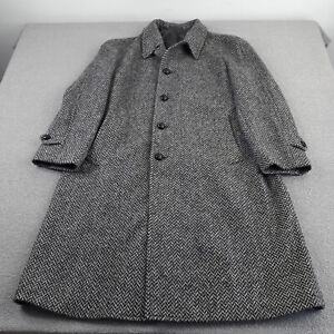 Crombie Coat Mens 42 Gry Pure Wool Vintage Long Overcoat Made in Great Britain