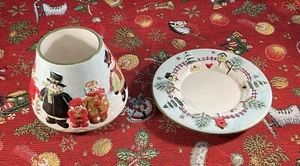 2 Pc Yankee Candle Shade And Plate Snowman Family By Teresa Kogut  - Picture 1 of 6