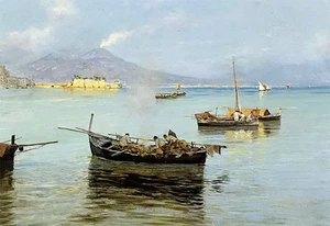 Oil painting beautiful Attilio Pratella - porto de napoli hand painted on canvas - Picture 1 of 1