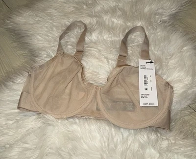 DKNY DK4085 Sheers Unlined Demi Underwire Bra Mesh Unpadded Womens 34D Beige New - Image 1 of 4