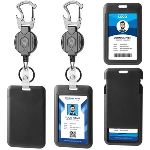 2 Pack Retractable Keychain with ID Card Holder, Heavy Duty Carabiner Badge Hold - Picture 1 of 7