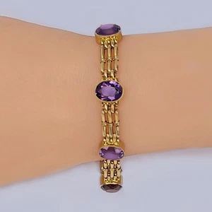 Antique Victorian Amethyst Gate Link Bracelet 9ct Gold Circa 1890 - Picture 1 of 8