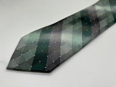 Van Heusen 52% 真丝 48% 聚酯纤维 Varied Green Gry & Silver 条纹领带 3 x 60.5 — 第 1/4 张图片