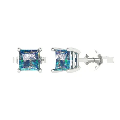 1 cttw Princess  Blue Moissanite Gold-Plated Push Back Stud Earrings for Women - Image 1 of 4
