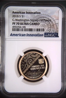 2018 S Proof Signed First Patent Innovation Dollar Graded NGC PF-70 - Image 1 of 2