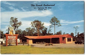 THE RANCH RESTAURANT Mobile, Alabama Roadside 1950s Chrome Vintage Postcard - Bild 1 von 2