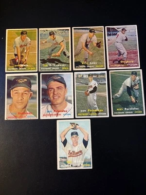 1957 Topps бейсбол лот из 9 различных ВСЕ ORIOLES. Vg to Ex. Gus Triandos, Francona - Изображение 1 из 2