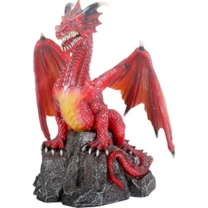 Red Dragon Standing on Rock Fantasy Statue Figurine Mythical Decoration New - Picture 1 of 2