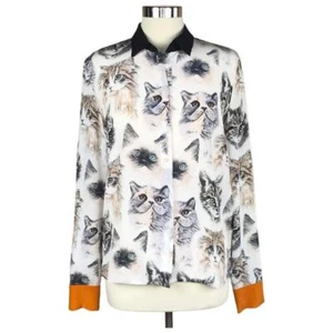 New Stella McCartney Wilson Cat Print Silk Blouse Shirt $1300 Size 42 NWT - Picture 1 of 10