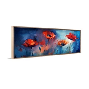 LARGE FLORAL CANVAS ART Panoramic Poppies Framed Wall Art Giclee Print - Picture 1 of 5