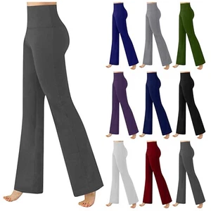 Womens High Waist Casual Flare Bootcut Straight Yoga Pants Wide Leg Gym Trouser* - Picture 1 of 42