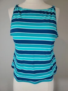 LL Bean Womans Tankini Top Size 18 Regular Stripe Built In Bra Blue Poly Spandex - Picture 1 of 11