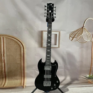 Custom 8 String Black Electric Bass Guitar Solid Mahogany Body Chrome Hardware - Picture 1 of 7