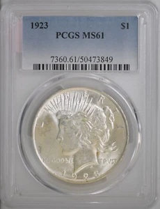 1923 PEACE SILVER DOLLAR ~ PCGS MS 61 ~ Original Coin ~ Free Shipping #P043 - Picture 1 of 4