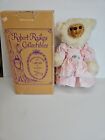 Robert Raikes Original NIB Signed Wood Teddy Bear Face White Pink Dress Doll Vtg
