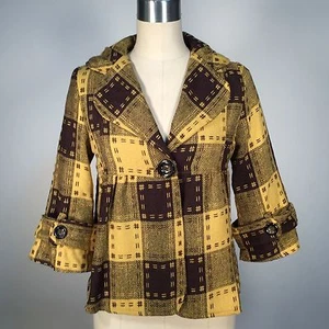 Chaqueta para mujer Maude talla S abrigo blazer a cuadros amarillo marrón cintura alta manga 3/4 - Imagen 1 de 10