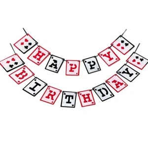 Casino Happy Birthday Party Banner Flags Cards 6x4" Each, Thick Felt Material - Picture 1 of 2