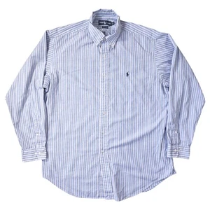 RALPH LAUREN Yarmouth Button Down Hemd Herren 16 34/35 100% Baumwolle gestreift blau - Bild 1 von 12