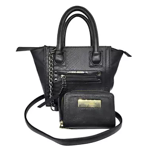 Set portafoglio borsa Steve Madden nero tracolla catena goffrata borchie intrecciate - Foto 1 di 16
