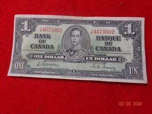 1937 BANK of CANADA 1 DOLLAR NOTE BILL Excellent condition Ungraded - Picture 1 of 2