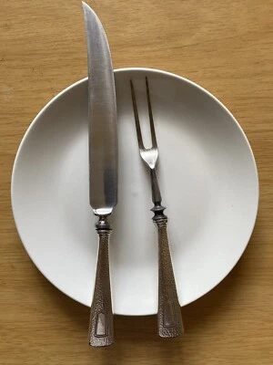 Antiguo juego de talla de carne Webster Company tenedor y cuchillo con mango de plata esterlina Foto 1 de 4
