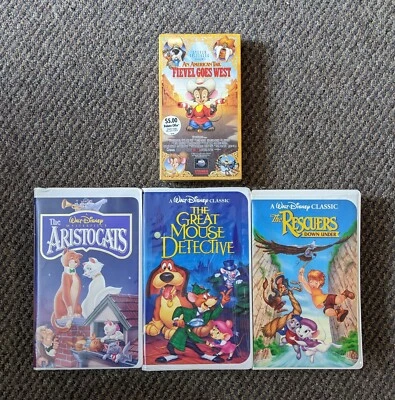 (3) Disney Black Diamond VHS Aristocats, Great Mouse Det, Rescuers Down + Fievel - Image 1 of 4