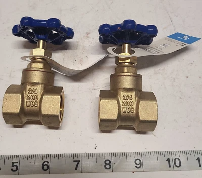 (2)  Compact-Pattern Threaded Gate Valve Brass 200psi 3/4" FIP x 3/4"  FIP - Image 1 of 4